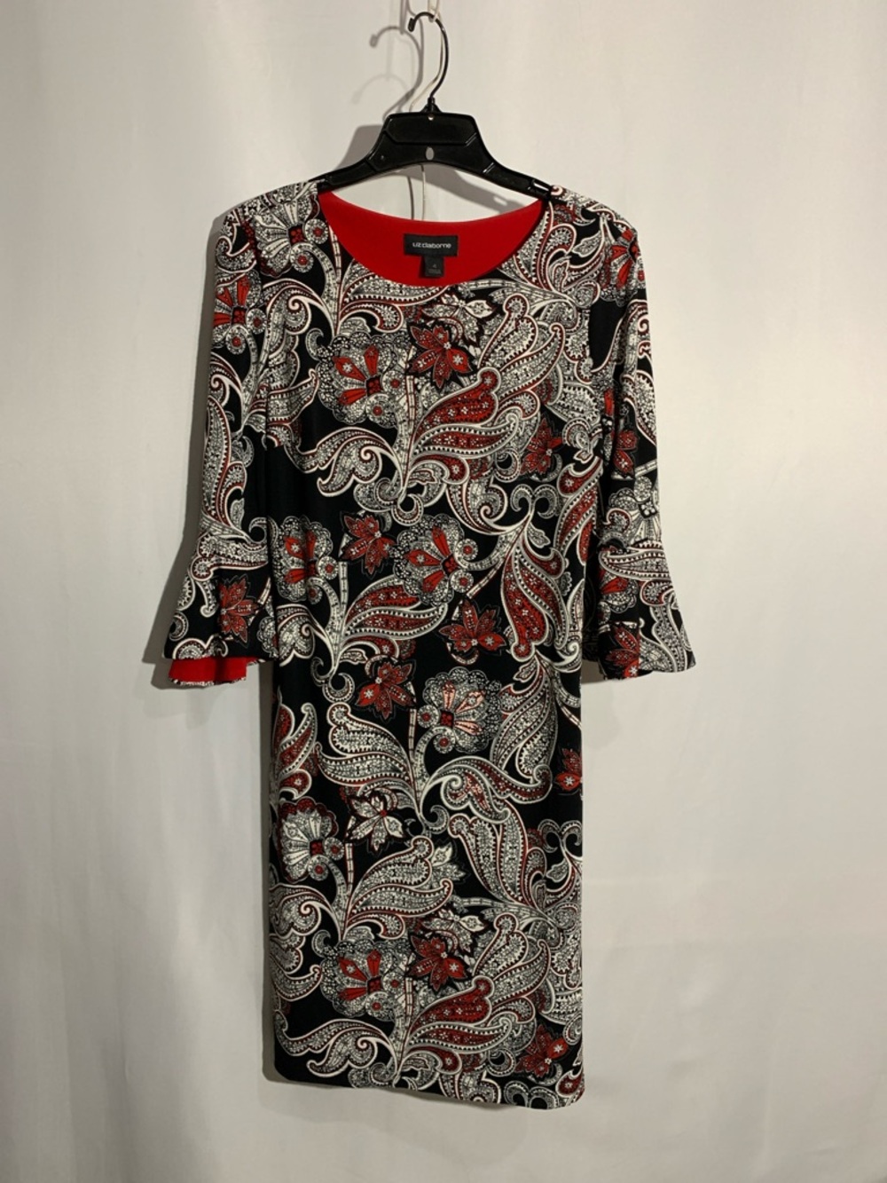 Liz Claiborne Black, Red & White Paisley Long Sleeve Dress